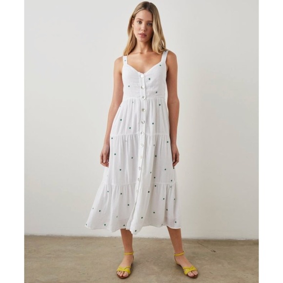 Rails Dresses & Skirts - Rails $244 Violet Green Daisy Embroidery White Linen Blend Maxi Dress Medium